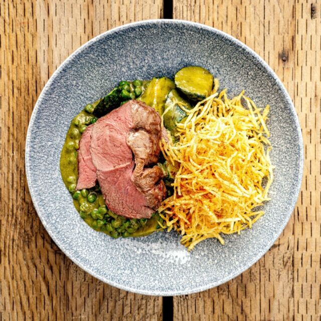 Lamb Leg Parvé, with Courgette and Pea Fricassée, Paprika Shoestring Potatoes 

#SummerMenu #theploughathanney