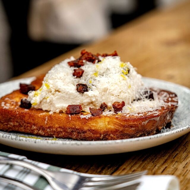 Chorizo Eggy Bread: crispy chorizo, maple ricotta, and eggy bread. 

#SummerMenu #ThePloughAtHanney
